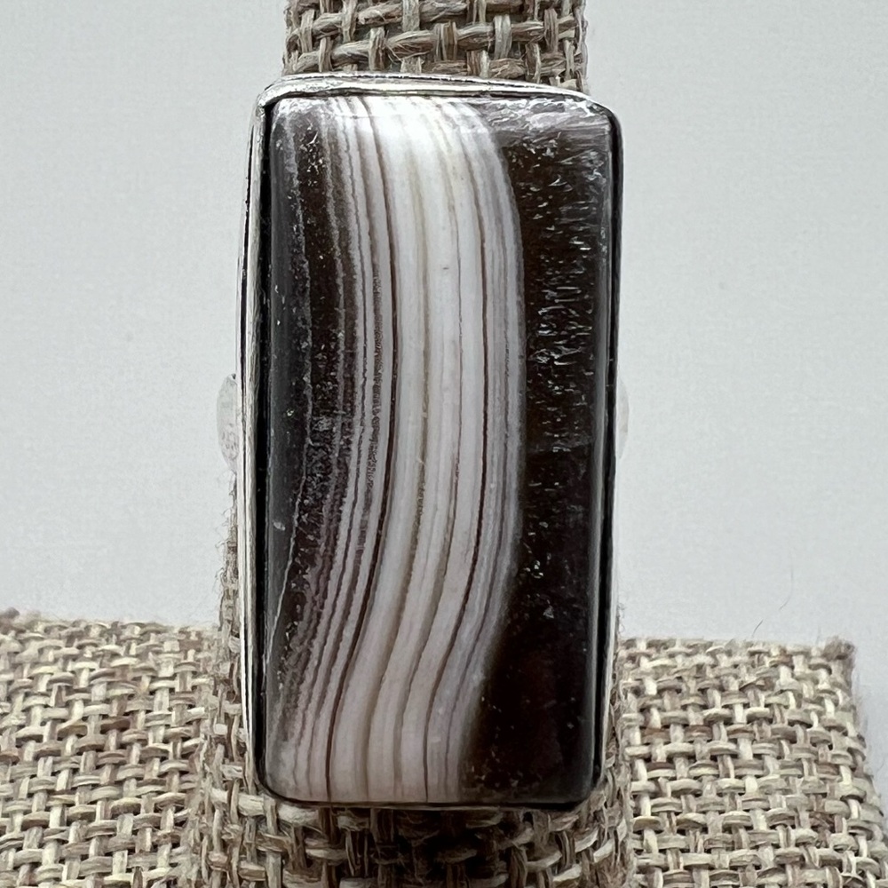 New Zebra Calcite Stone Silver Overlay Ring Size 6.5